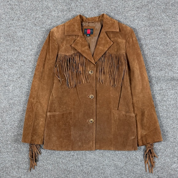 Vintage Gallery Brown Genuine Suede Leather Fringe Jacket Women’s S Western Boho - Picture 2 of 12